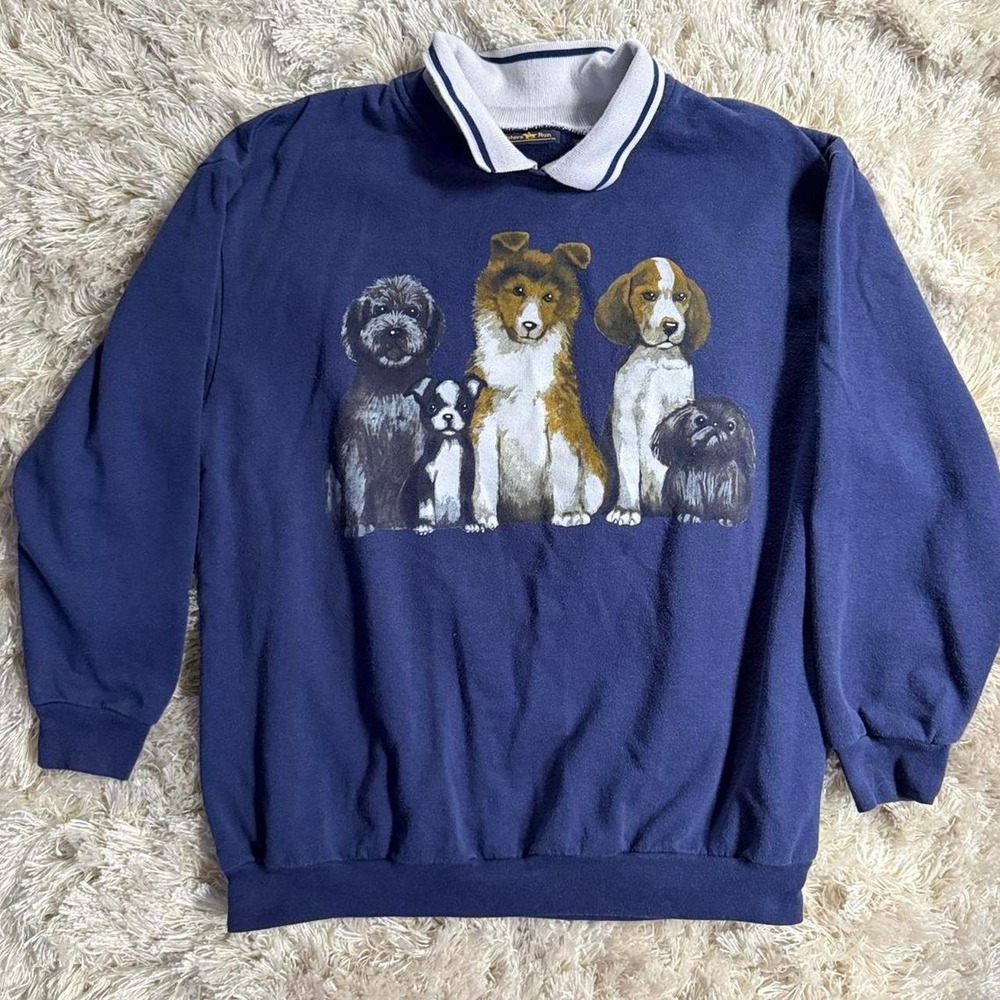 Vintage dog lover puppy graphic collared sweatshirt — Fits S/M